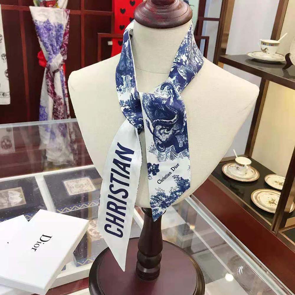Dior Women Toile DE Jouy Mitzah Scarf Silk Twill-Blue - image 6
