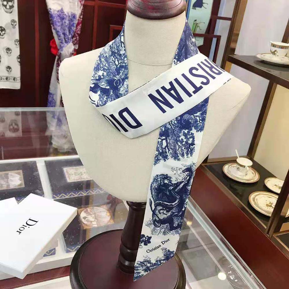 Dior Women Toile DE Jouy Mitzah Scarf Silk Twill-Blue - image 5