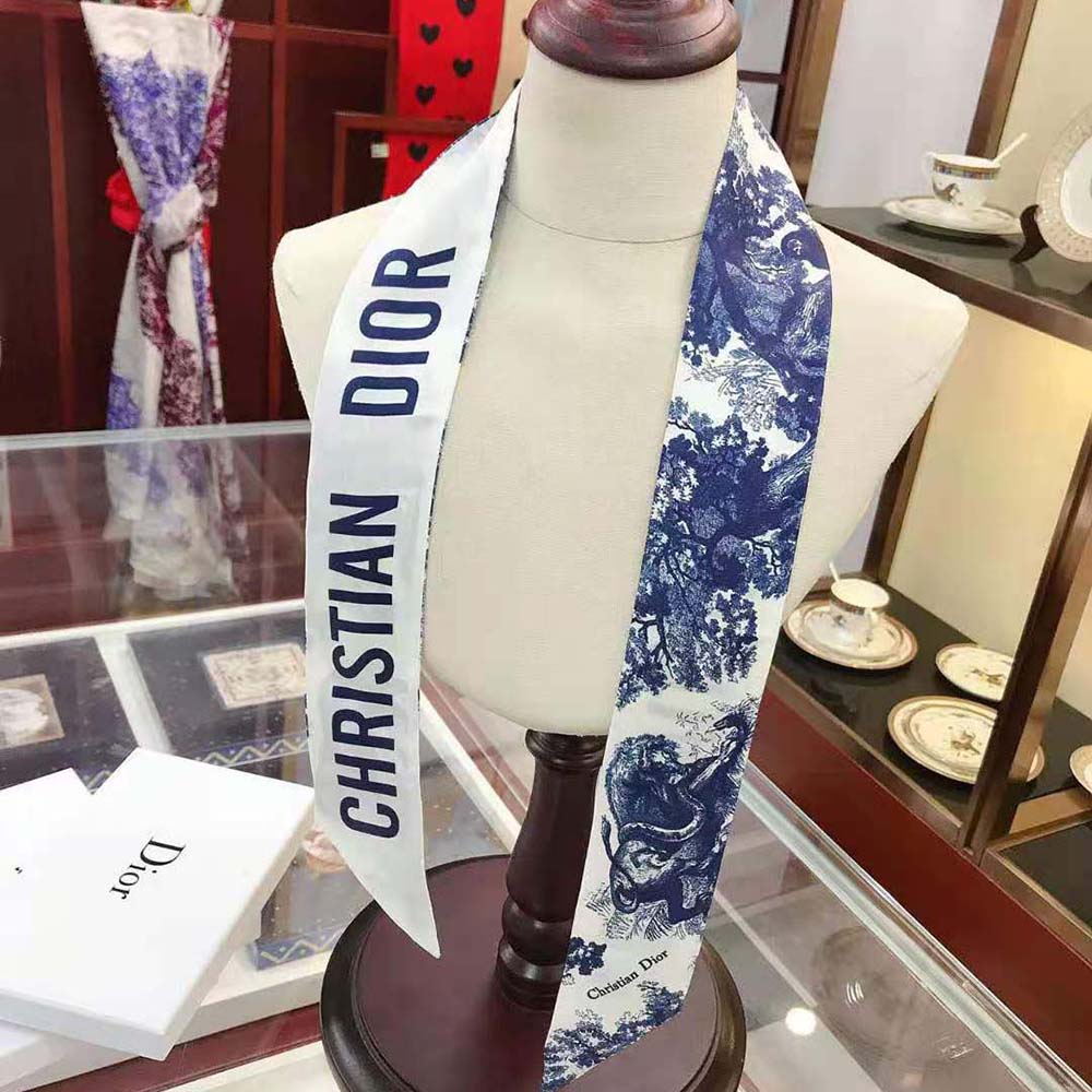 Dior Women Toile DE Jouy Mitzah Scarf Silk Twill-Blue - image 4
