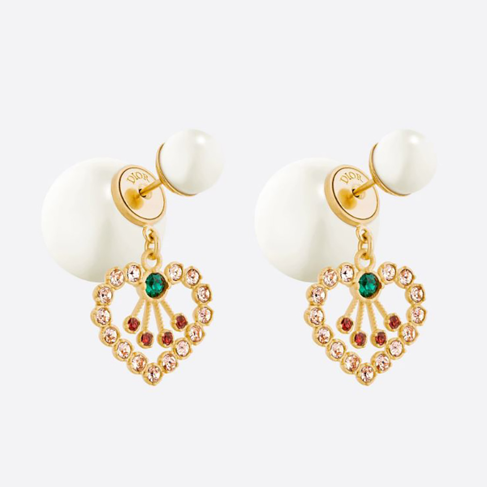 Close-up front view of Dior Women Tribales Earrings Gold-Finish Metal