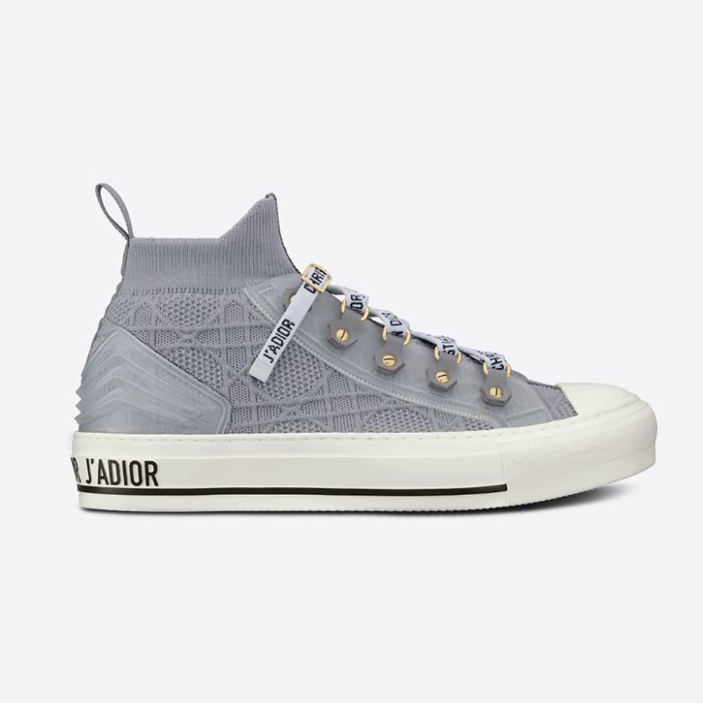 Side profile of Dior Women Walk’n’dior Sneaker Silver Cannage Technical Mesh