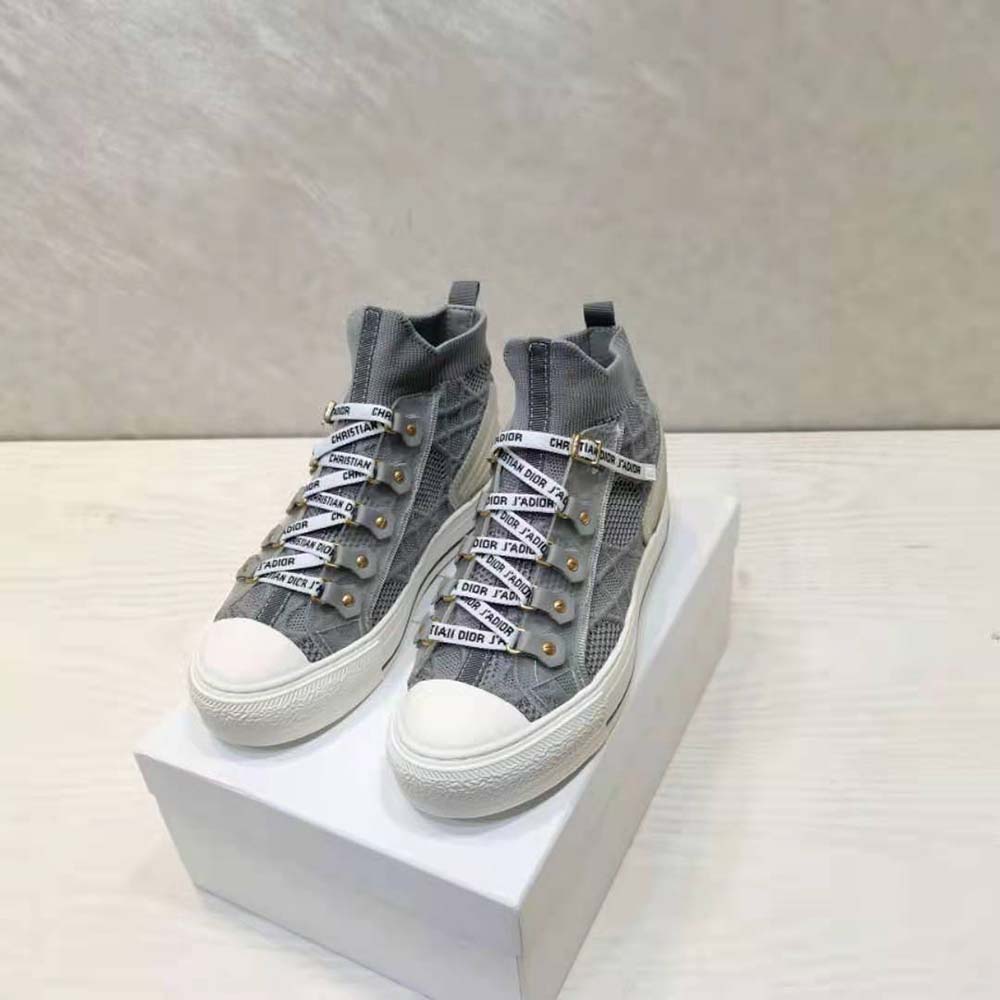 Top view showing lace-up closure on Dior Women Walk’n’dior Sneaker Silver Cannage
