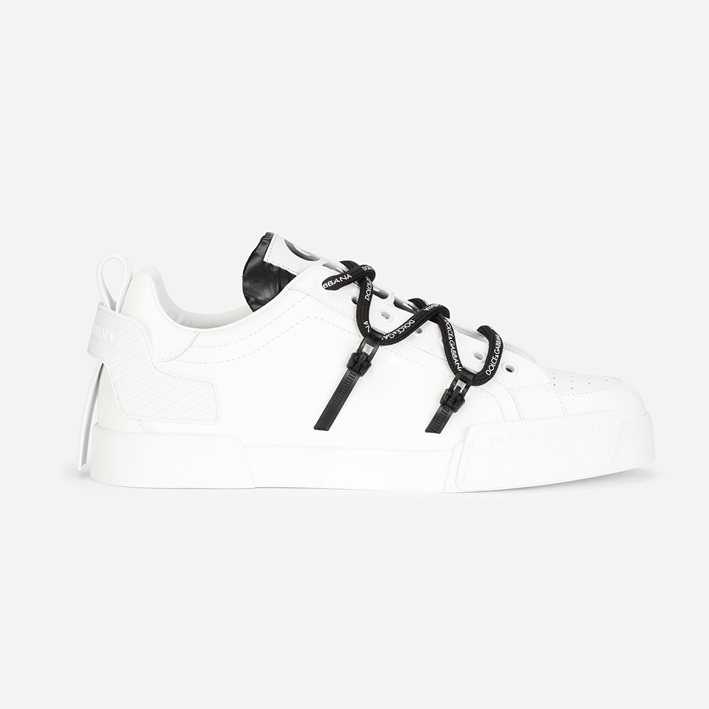 Side view of Dolce Gabbana D&G Unisex Portofino Sneakers white leather