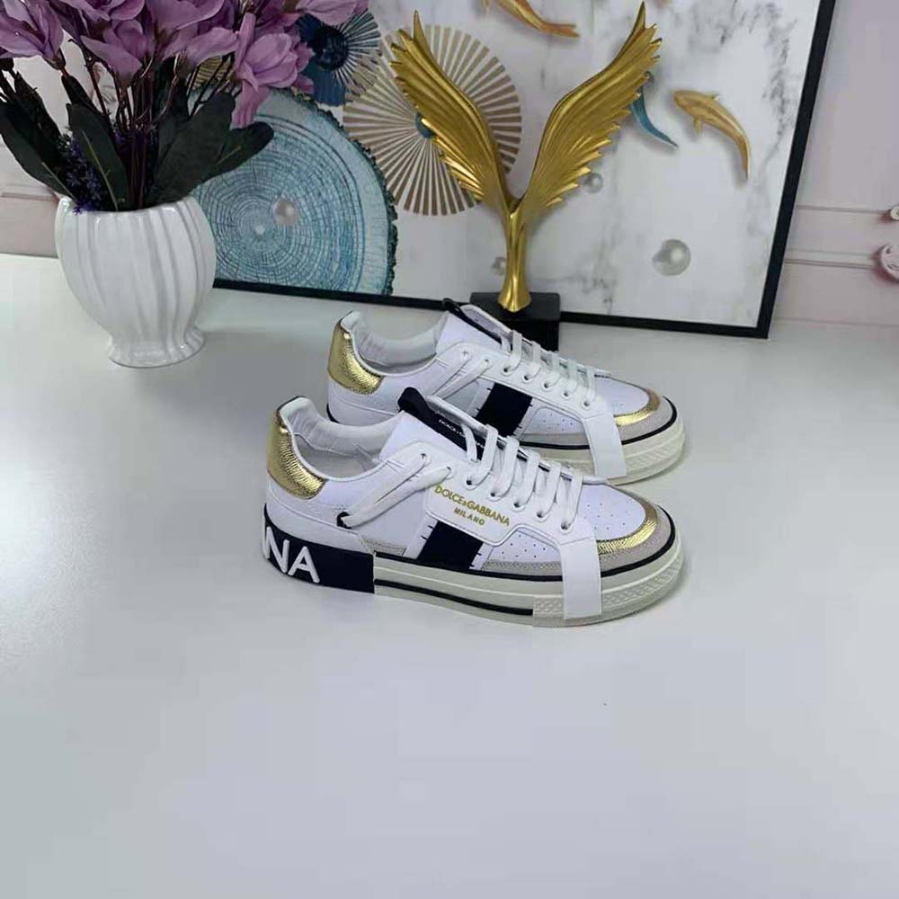 Close-up on contrasting details of Dolce Gabbana D&G Women Calfskin 2.Zero Custom Sneakers