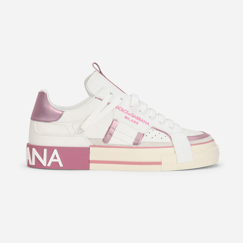 Side view of Dolce Gabbana D&G Women Calfskin 2.Zero Custom Sneakers in pink