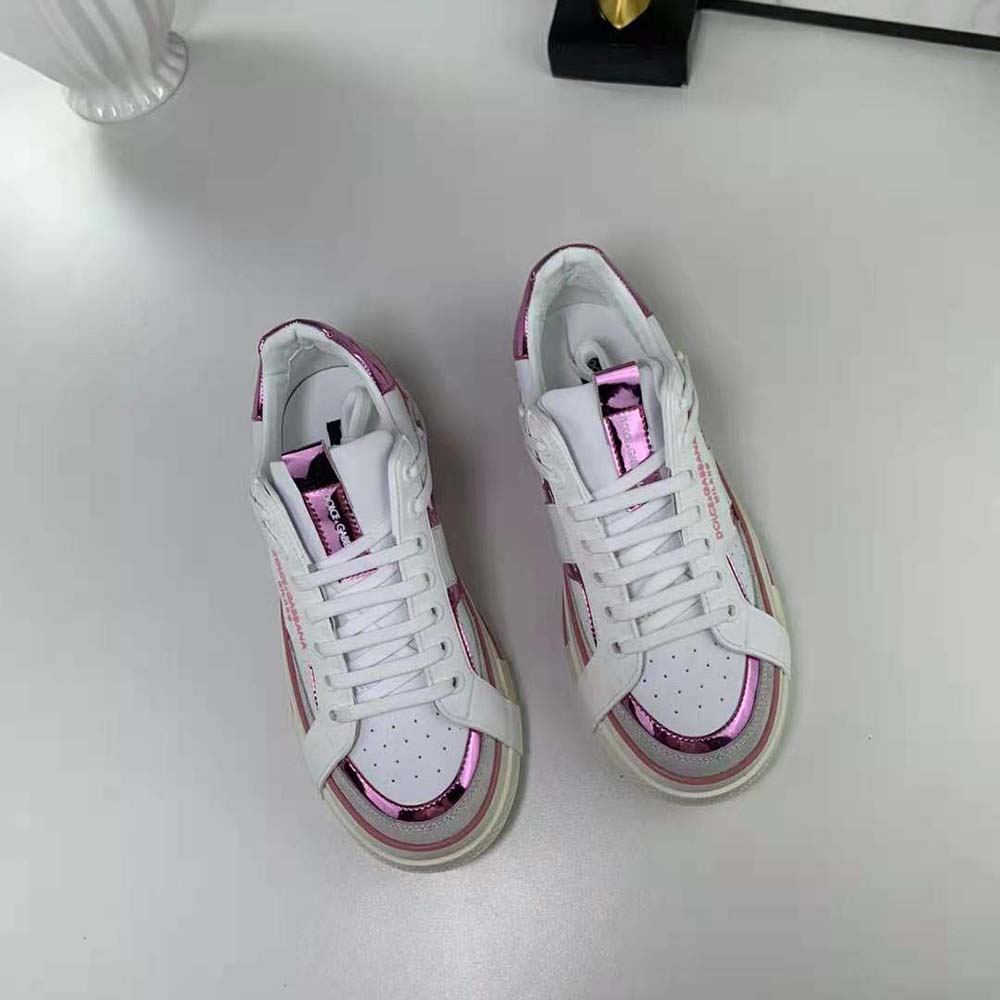 Dolce Gabbana D&G Women Calfskin 2.Zero Custom Sneakers with Contrasting Details-Pink - image 4