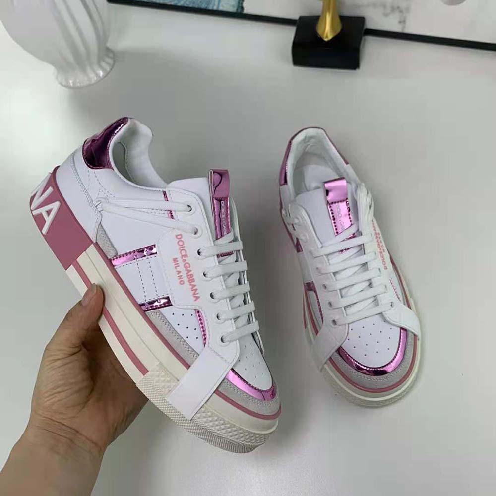Dolce Gabbana D&G Women Calfskin 2.Zero Custom Sneakers with Contrasting Details-Pink - image 6