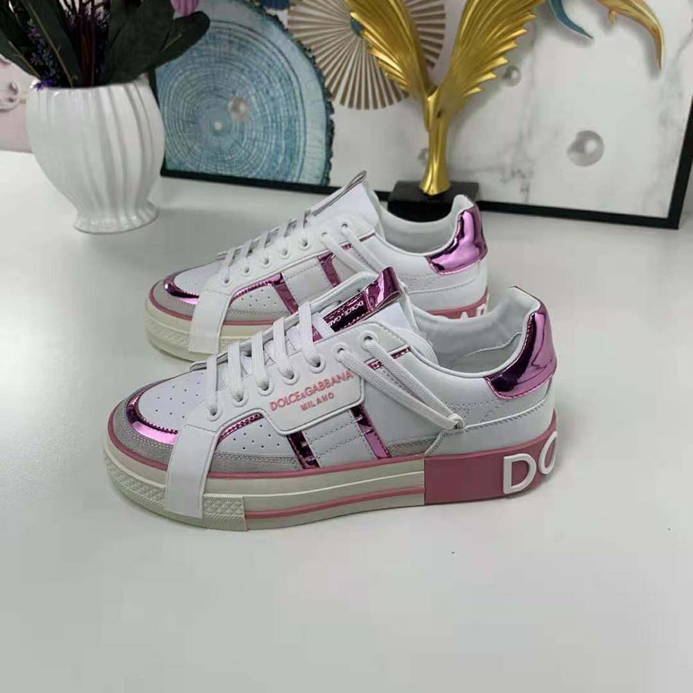 Dolce Gabbana D&G Women Calfskin 2.Zero Custom Sneakers with Contrasting Details-Pink - image 9