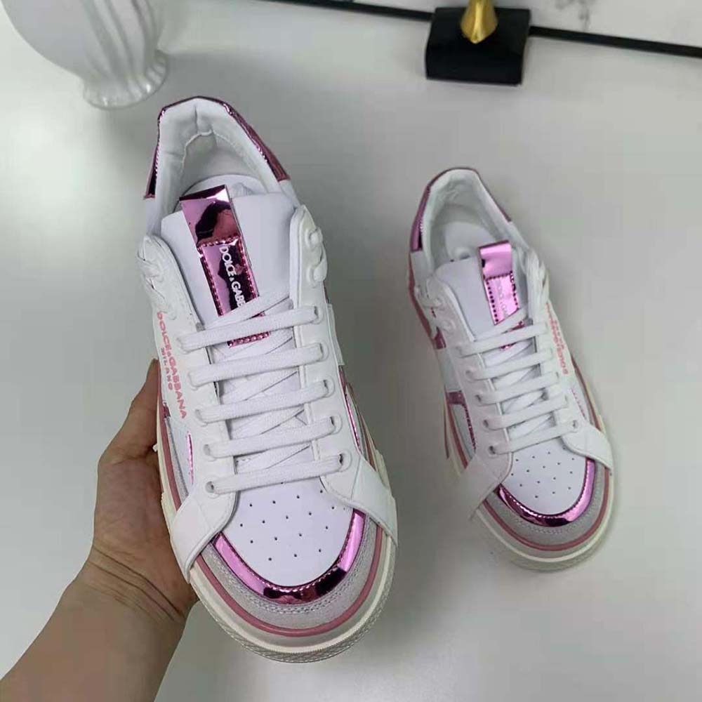Dolce Gabbana D&G Women Calfskin 2.Zero Custom Sneakers with Contrasting Details-Pink - image 7