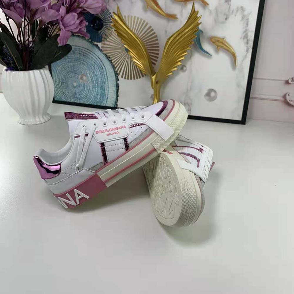 Dolce Gabbana D&G Women Calfskin 2.Zero Custom Sneakers with Contrasting Details-Pink - image 8