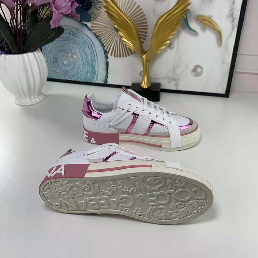 Top-down angle showing lace closure on pink Dolce Gabbana D&G 2.Zero sneakers