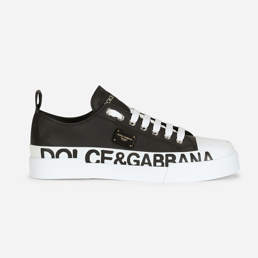 Side view of Dolce Gabbana D&G Women Calfskin Portofino Light Sneakers Black