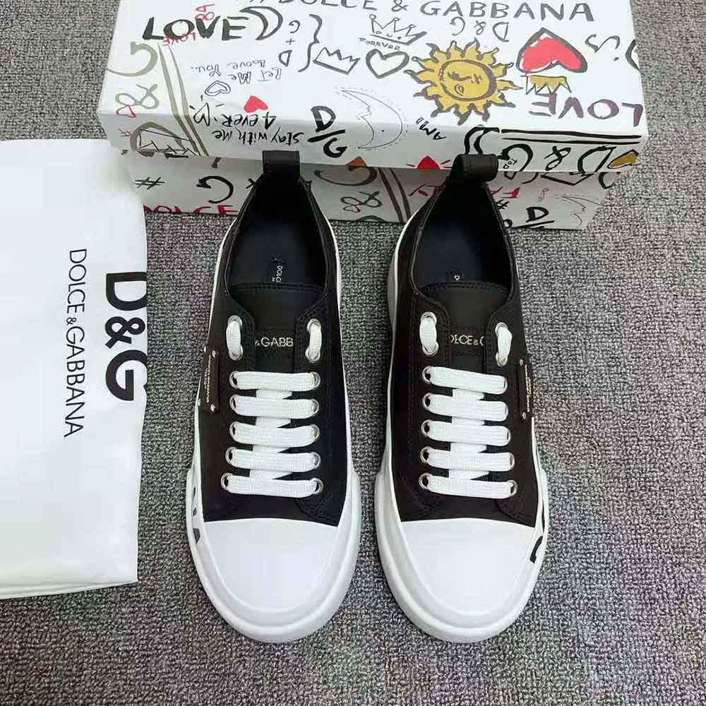 Dolce Gabbana D&G Women Calfskin Portofino Light Sneakers with Logo-Detailed Plate and Logo Print-Black - image 8
