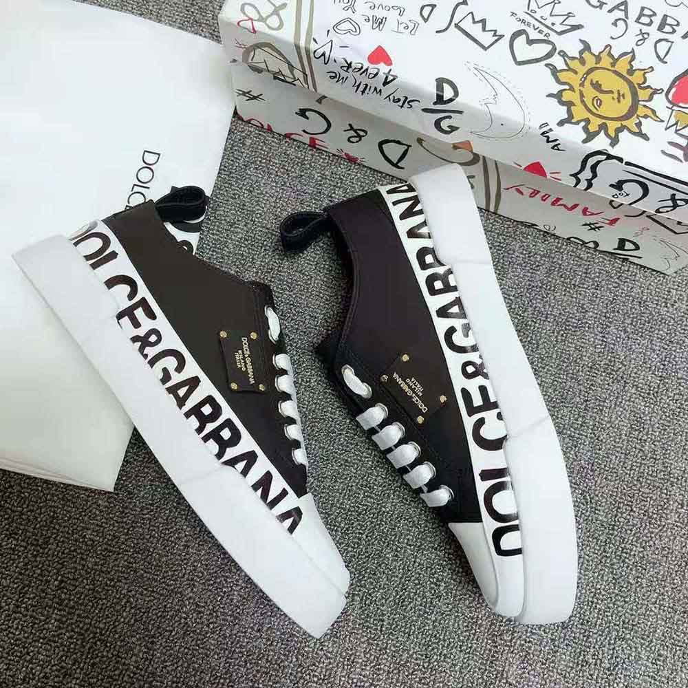 Dolce Gabbana D&G Women Calfskin Portofino Light Sneakers with Logo-Detailed Plate and Logo Print-Black - image 7