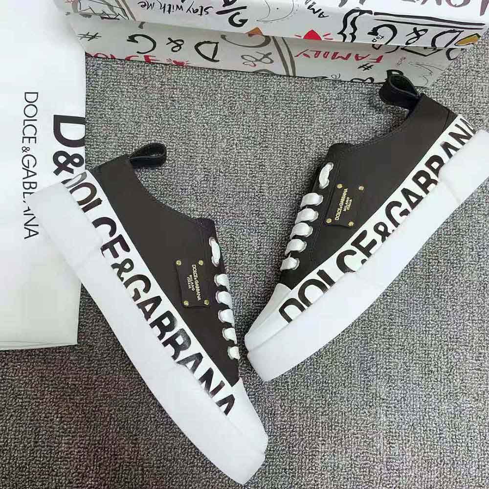 Dolce Gabbana D&G Women Calfskin Portofino Light Sneakers with Logo-Detailed Plate and Logo Print-Black - image 5