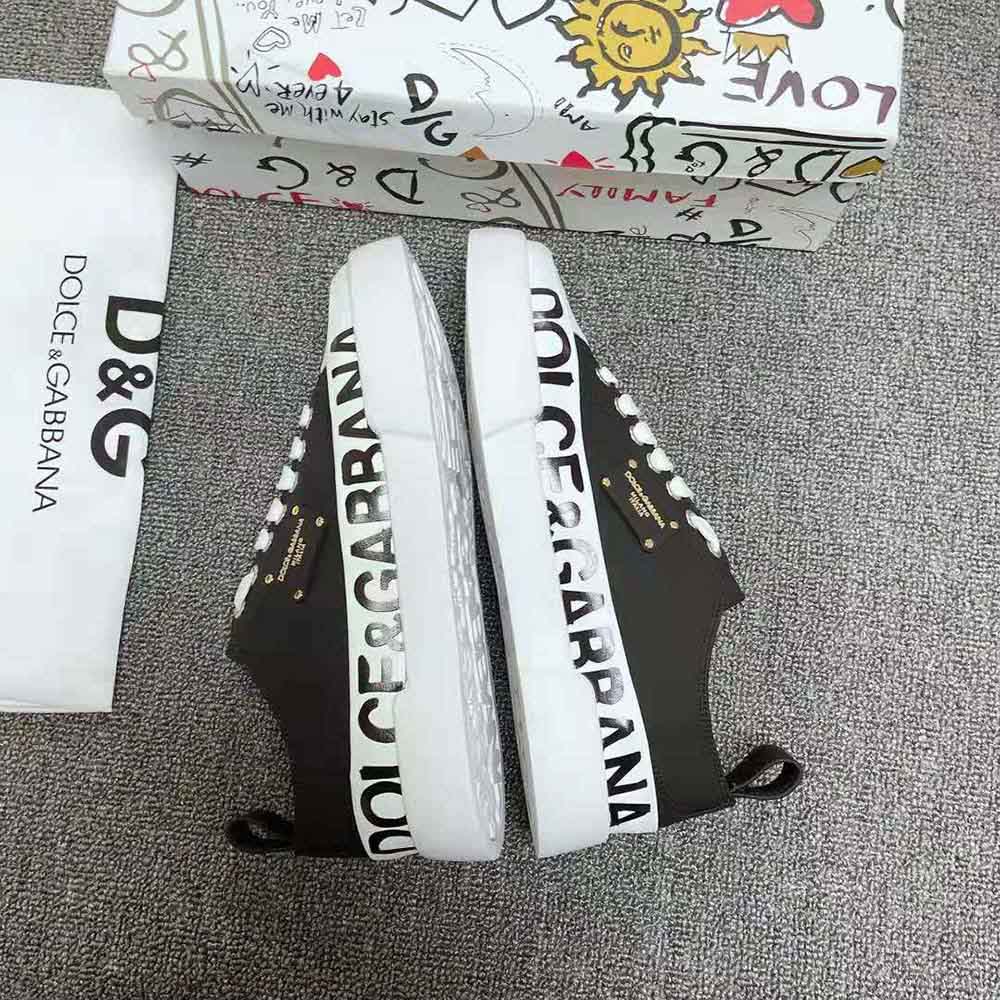 Dolce Gabbana D&G Women Calfskin Portofino Light Sneakers with Logo-Detailed Plate and Logo Print-Black - image 4