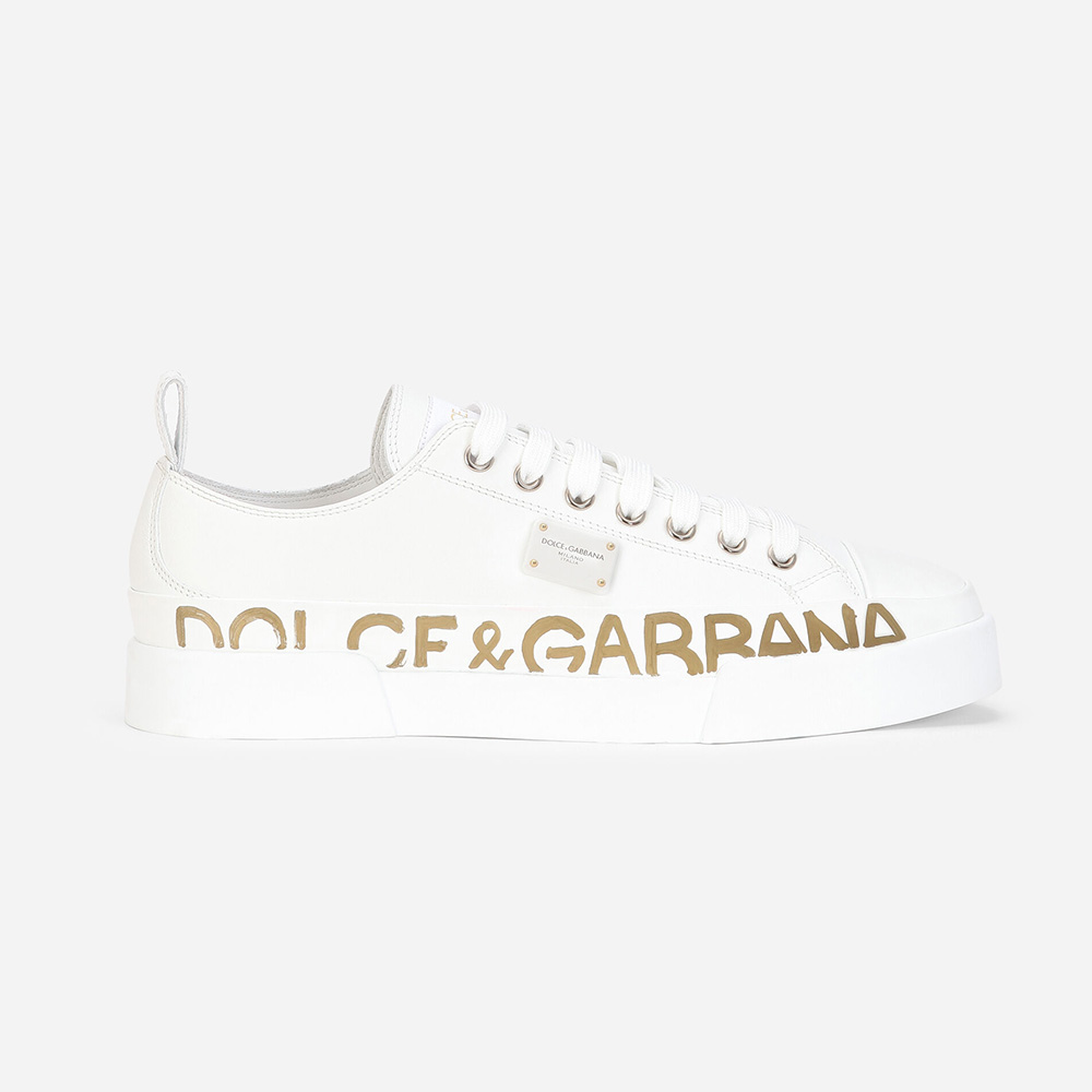Side profile of Dolce Gabbana D&G Women Calfskin Portofino Light Sneakers White