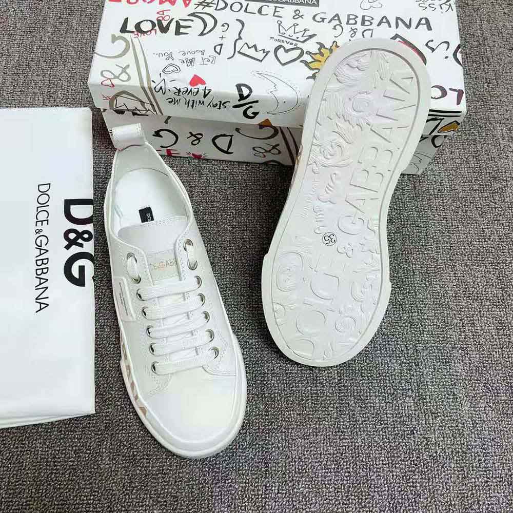 Top view showcasing lace-up closure of Dolce Gabbana D&G White Portofino Sneakers