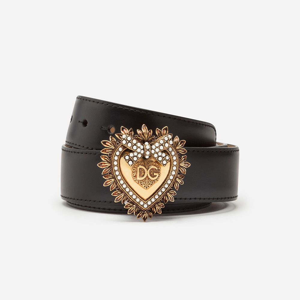 Front view of Dolce Gabbana D&G Women Devotion Belt black leather