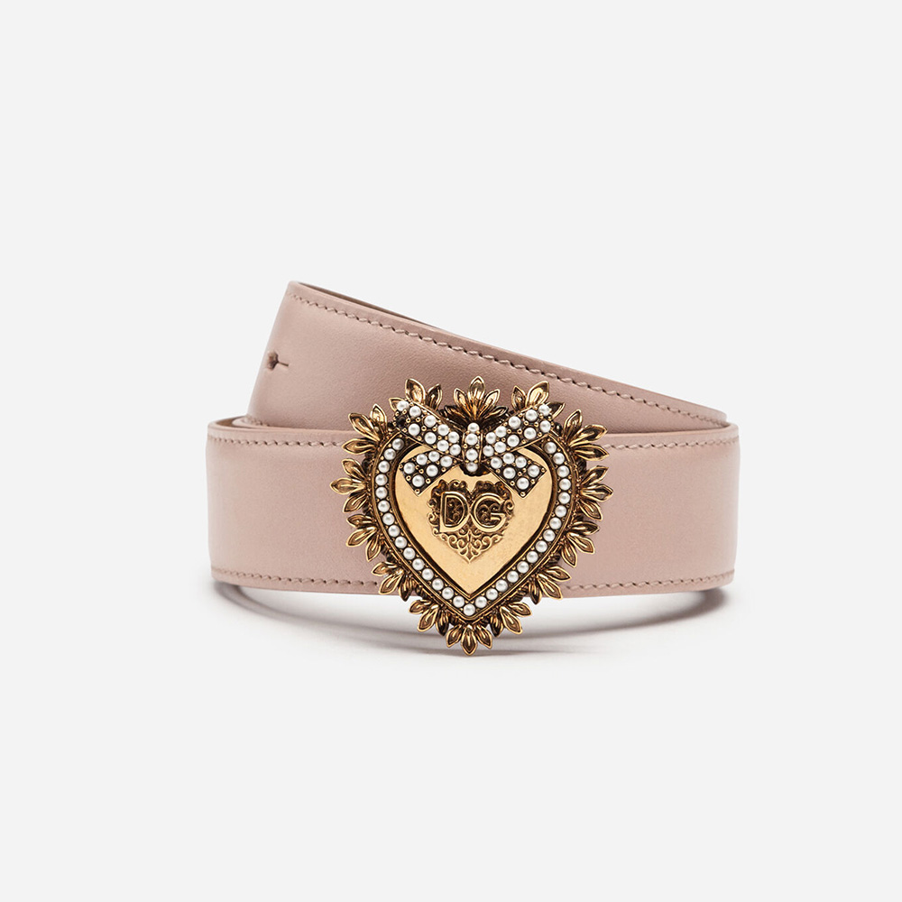 Front view of Dolce Gabbana D&G Women Devotion Belt in Lux Leather-Pink