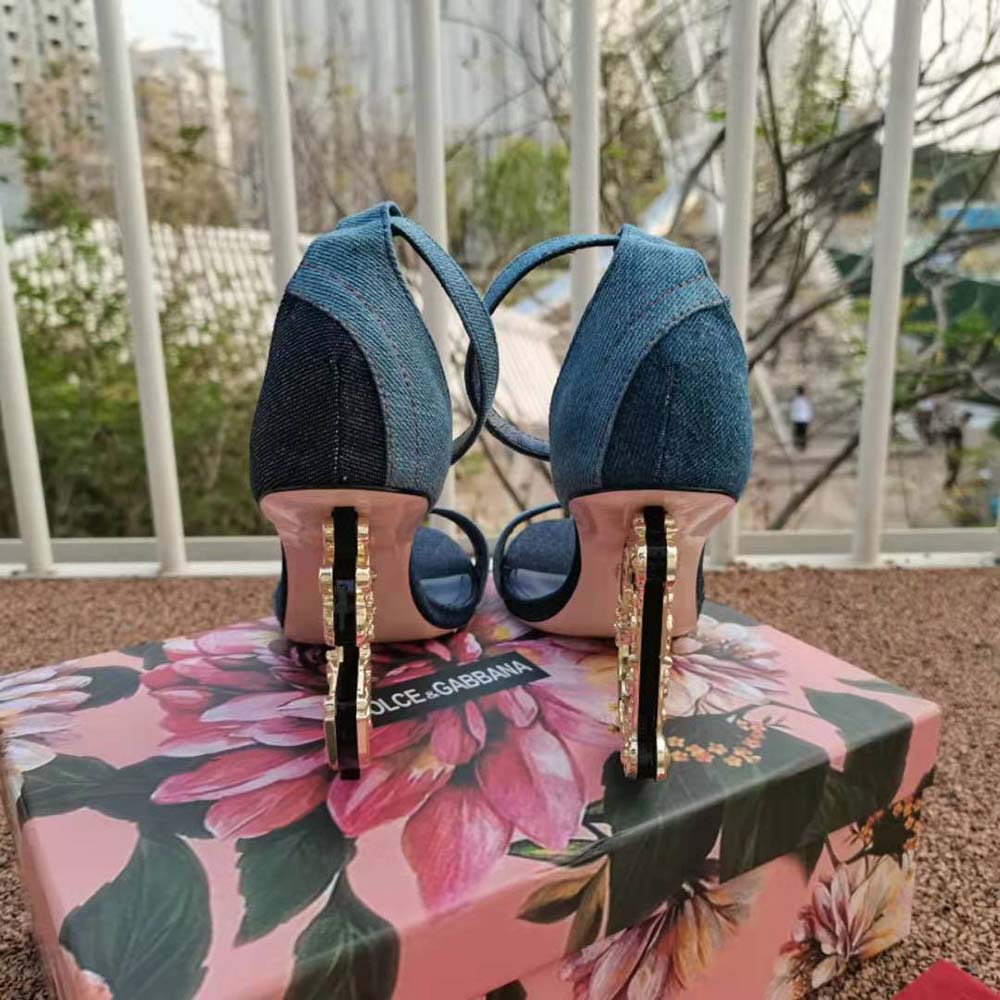 Dolce Gabbana D&G Women Patchwork Denim Sandals with Baroque DG Heel - image 5