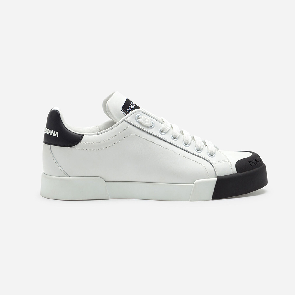 Side profile of Dolce Gabbana D&G Women Portofino Sneakers in black nappa leather