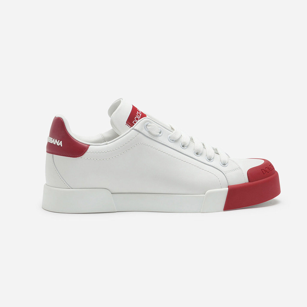 Side angle of Dolce Gabbana D&G Women Portofino Sneakers in red leather