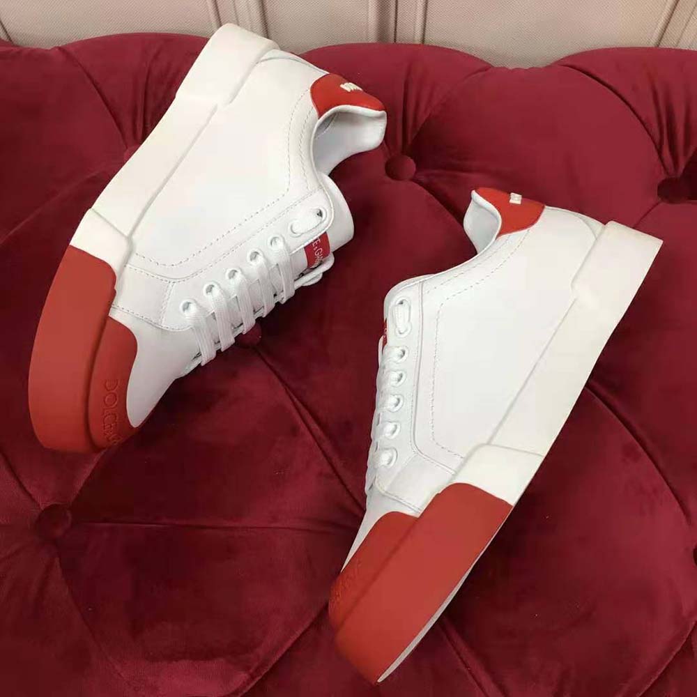 Dolce Gabbana D&G Women Portofino Sneakers in Nappa Leather and Rubber Toe-Cap-Red - image 7