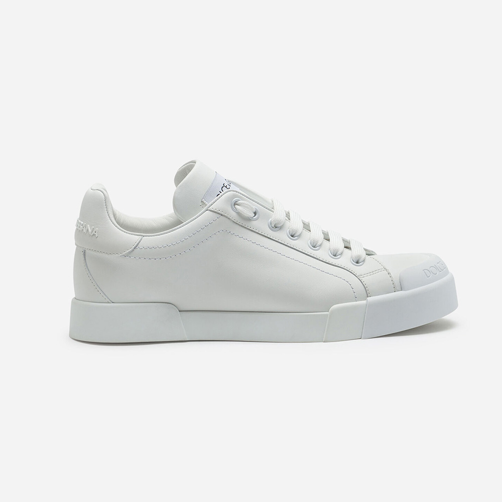 Side view of Dolce Gabbana D&G Women Portofino Sneakers in Nappa Leather and Rubber Toe-Cap-White