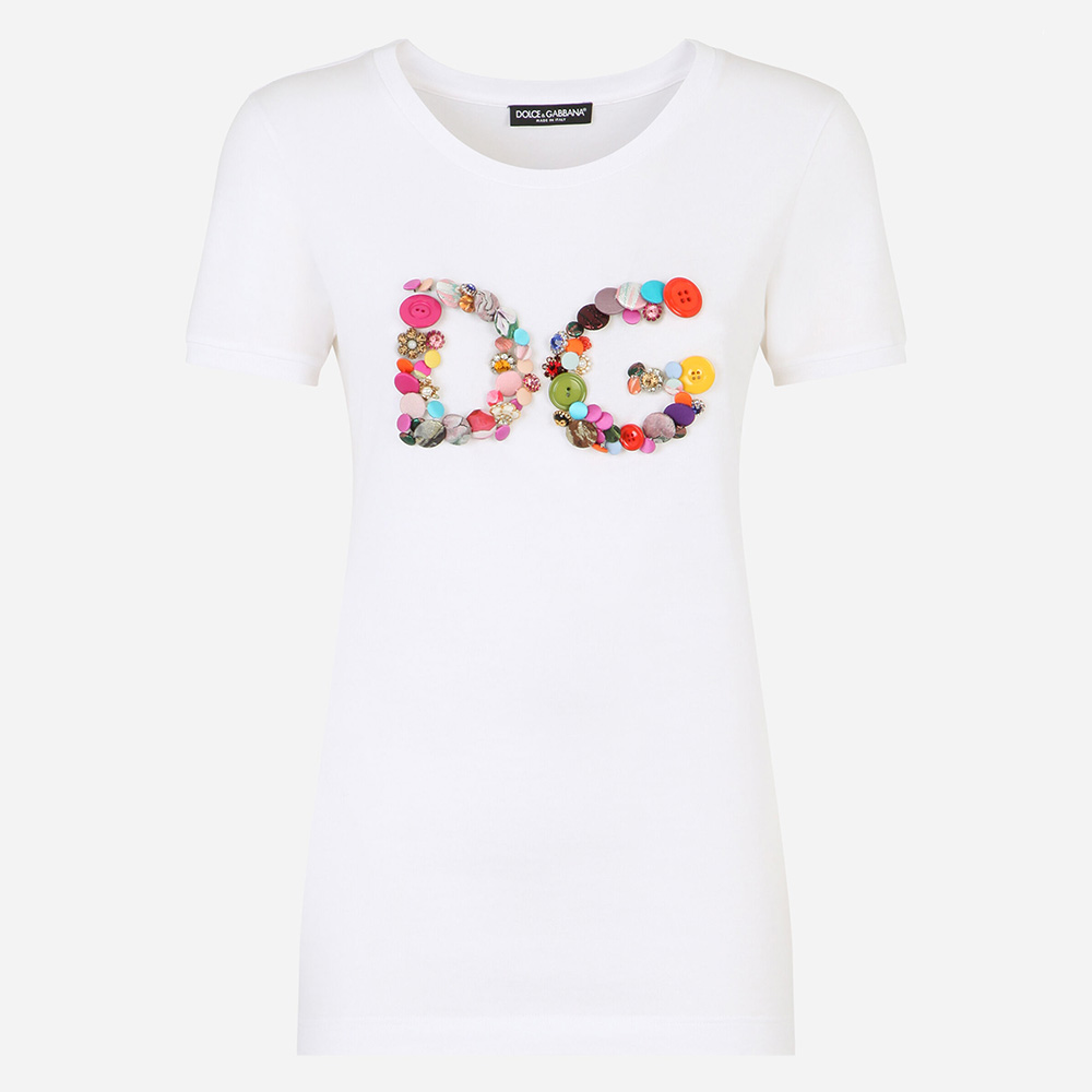 Front view of Dolce Gabbana D&G Women Short-Sleeved Jersey T-Shirt in white