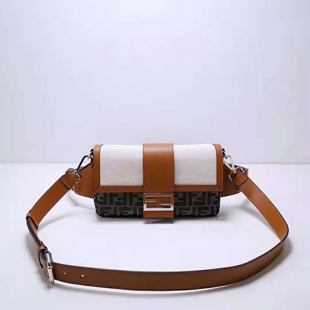 Close-up of gold-tone hardware on Fendi Men Baguette Brown Fabric Bag-Brown