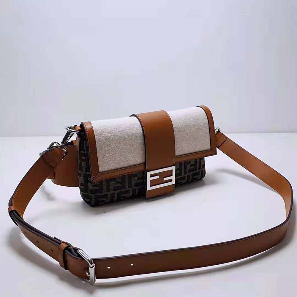 Side angle highlighting silhouette of Fendi Men Baguette Brown Fabric Bag-Brown