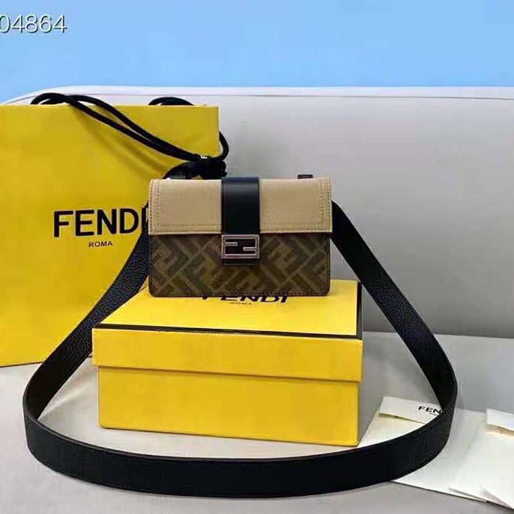 Fendi Men Baguette Pouch Brown Fabric Bag-Beige - image 2