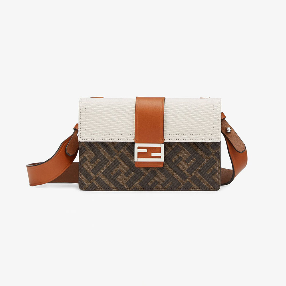 Front view of Fendi Men Baguette Pouch Brown Fabric Bag-Brown