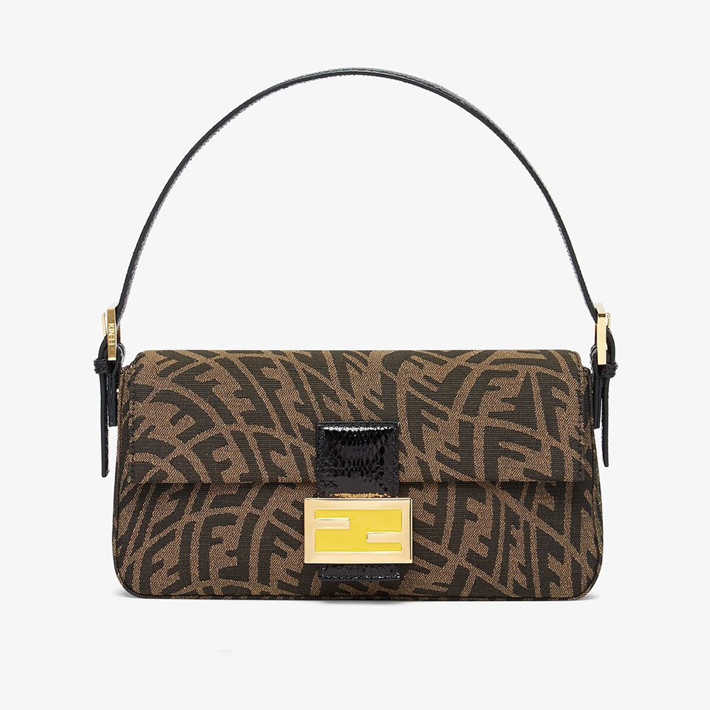 Front view of Fendi Women Baguette 1997 Brown Jacquard FF Vertigo Bag