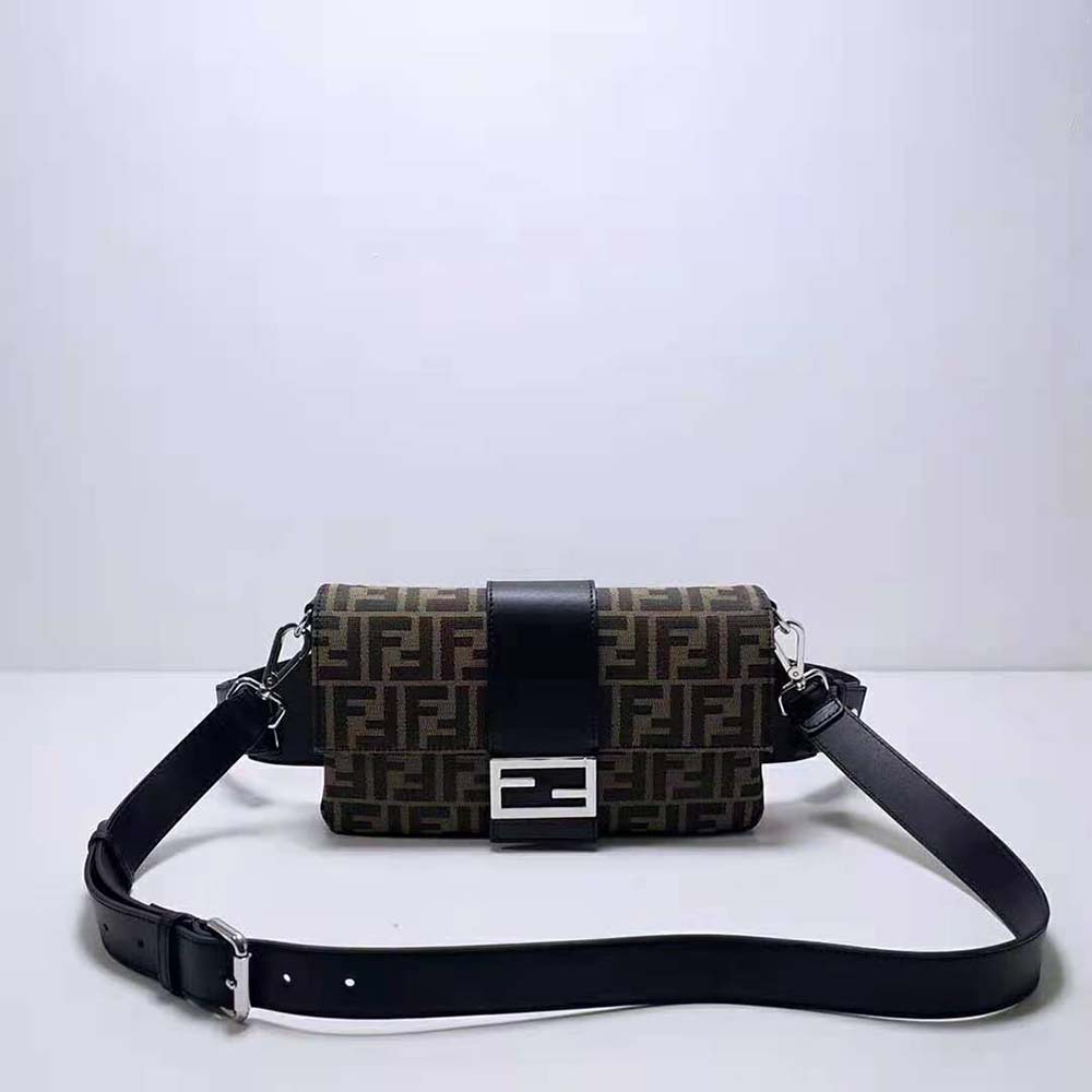 Close-up of Fendi Women Baguette Brown Fabric Bag gold-tone hardware detail