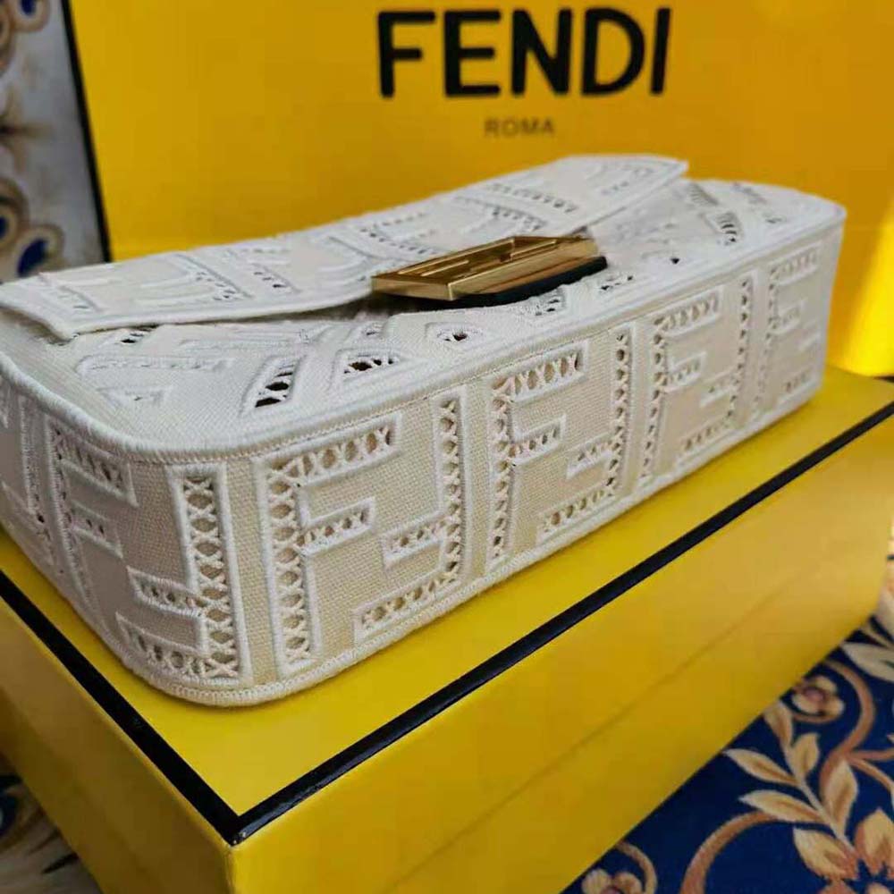 Fendi Women Baguette Canvas Bag with Embroidery-White - image 7