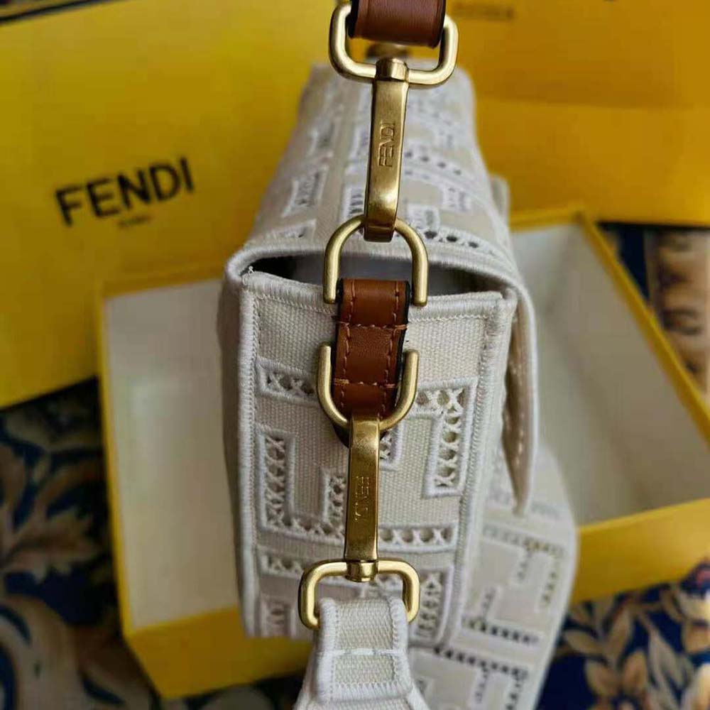 Fendi Women Baguette Canvas Bag with Embroidery-White - image 10