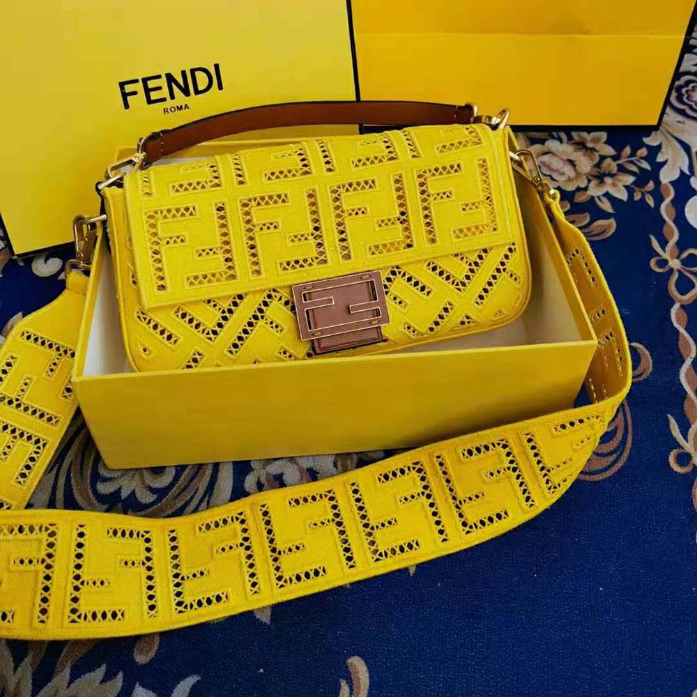 Fendi Women Baguette Canvas Bag with Embroidery-Yellow - image 3