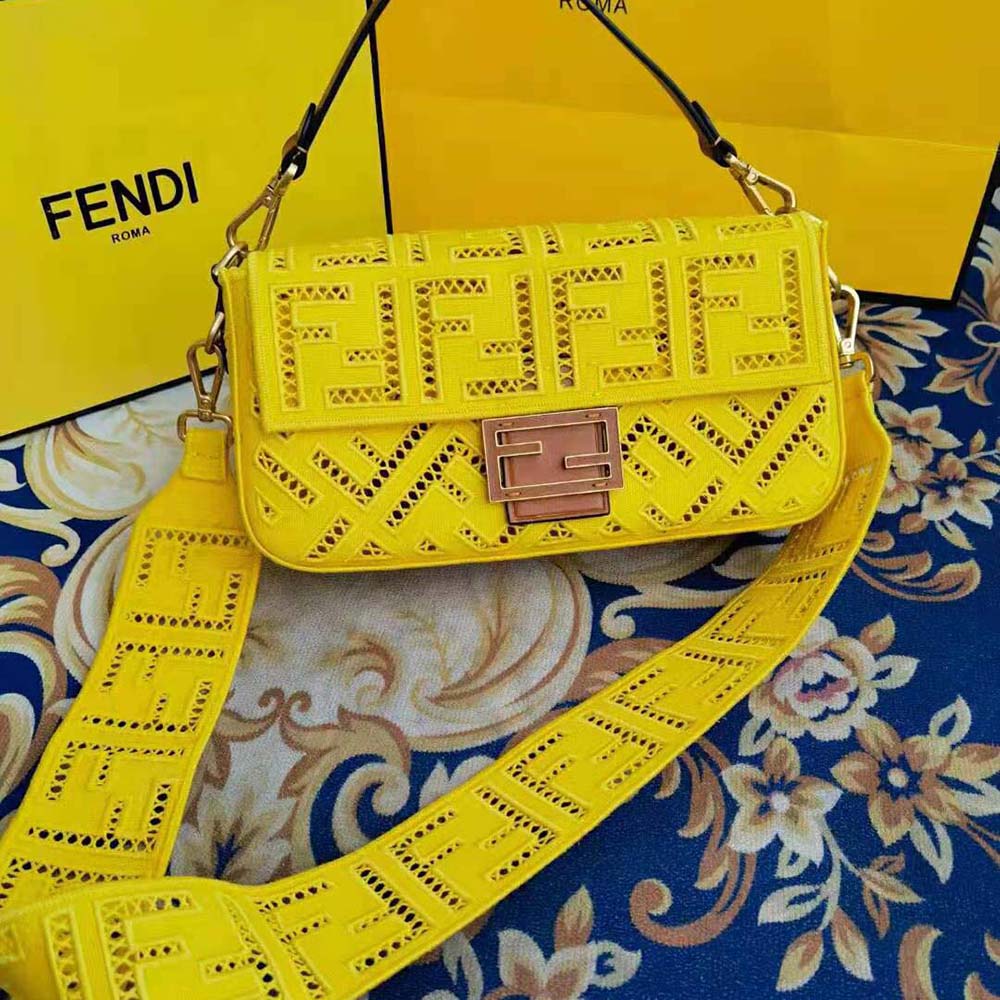 Fendi Women Baguette Canvas Bag with Embroidery-Yellow - image 2