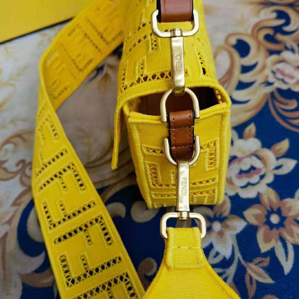 Fendi Women Baguette Canvas Bag with Embroidery-Yellow - image 5