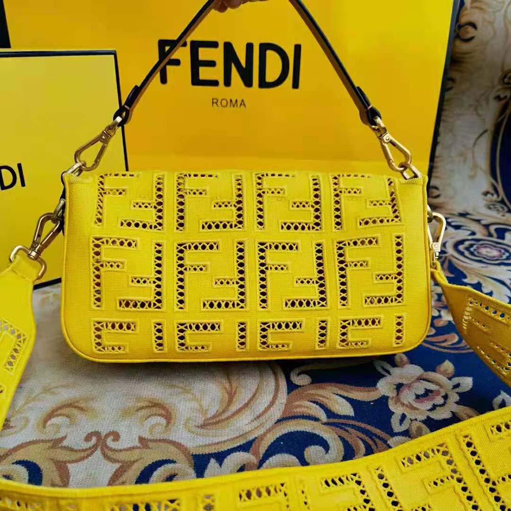Fendi Women Baguette Canvas Bag with Embroidery-Yellow - image 4