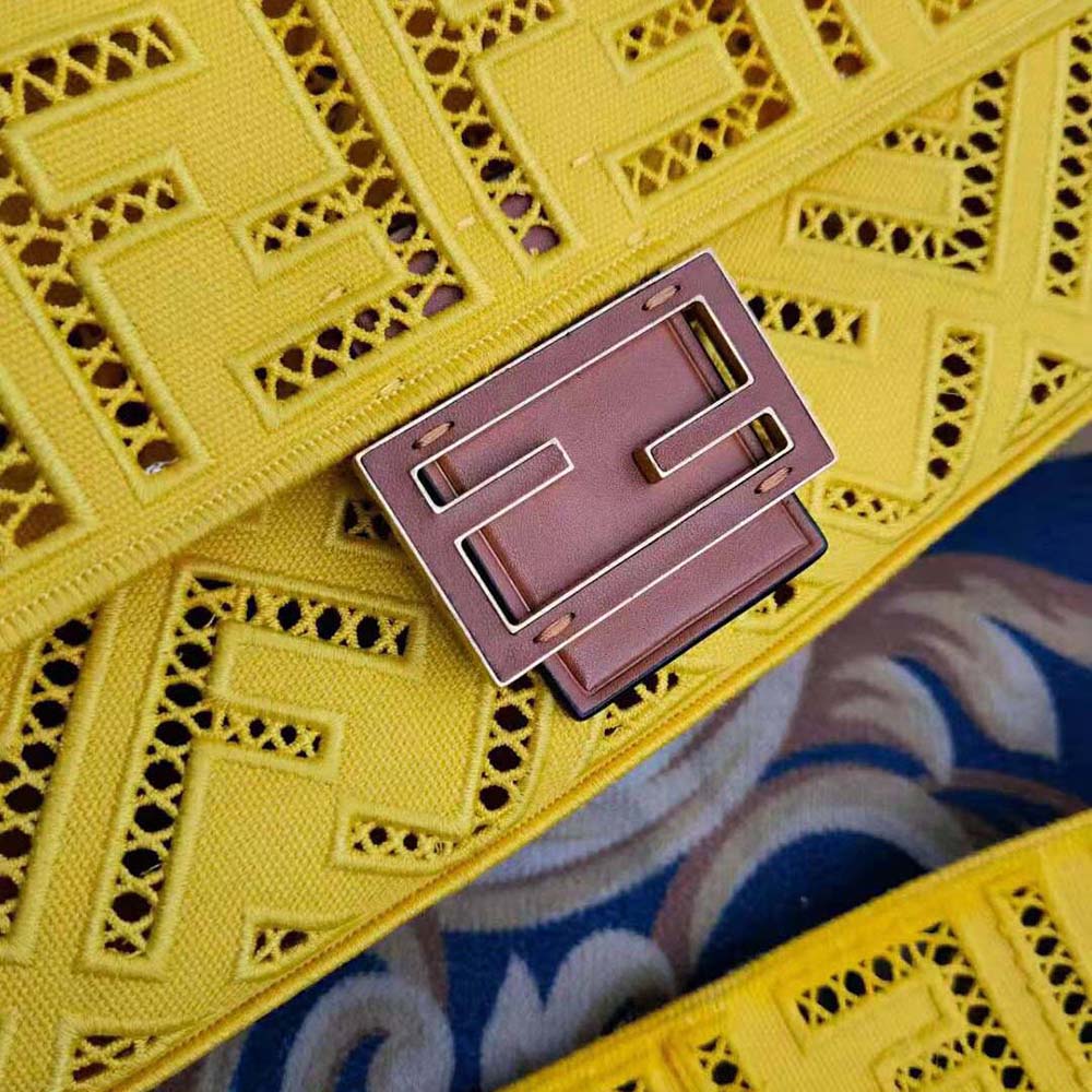 Fendi Women Baguette Canvas Bag with Embroidery-Yellow - image 9