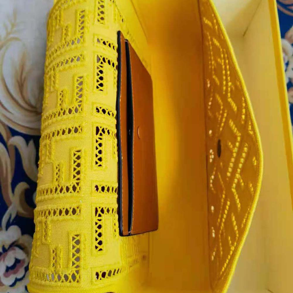 Fendi Women Baguette Canvas Bag with Embroidery-Yellow - image 8