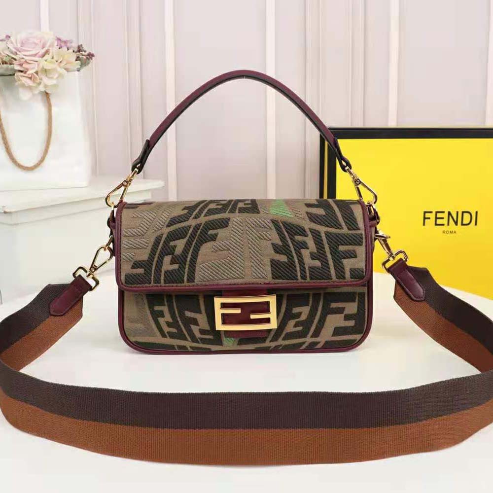 Close-up of embroidery and gold-tone hardware on Fendi bag