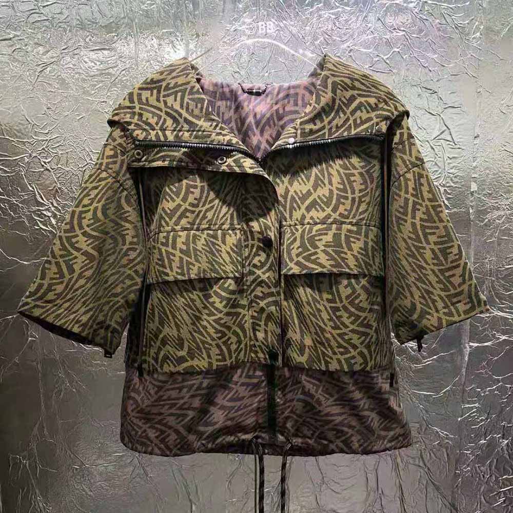 Side angle showing silhouette of Fendi Women Brown Canvas Jacket