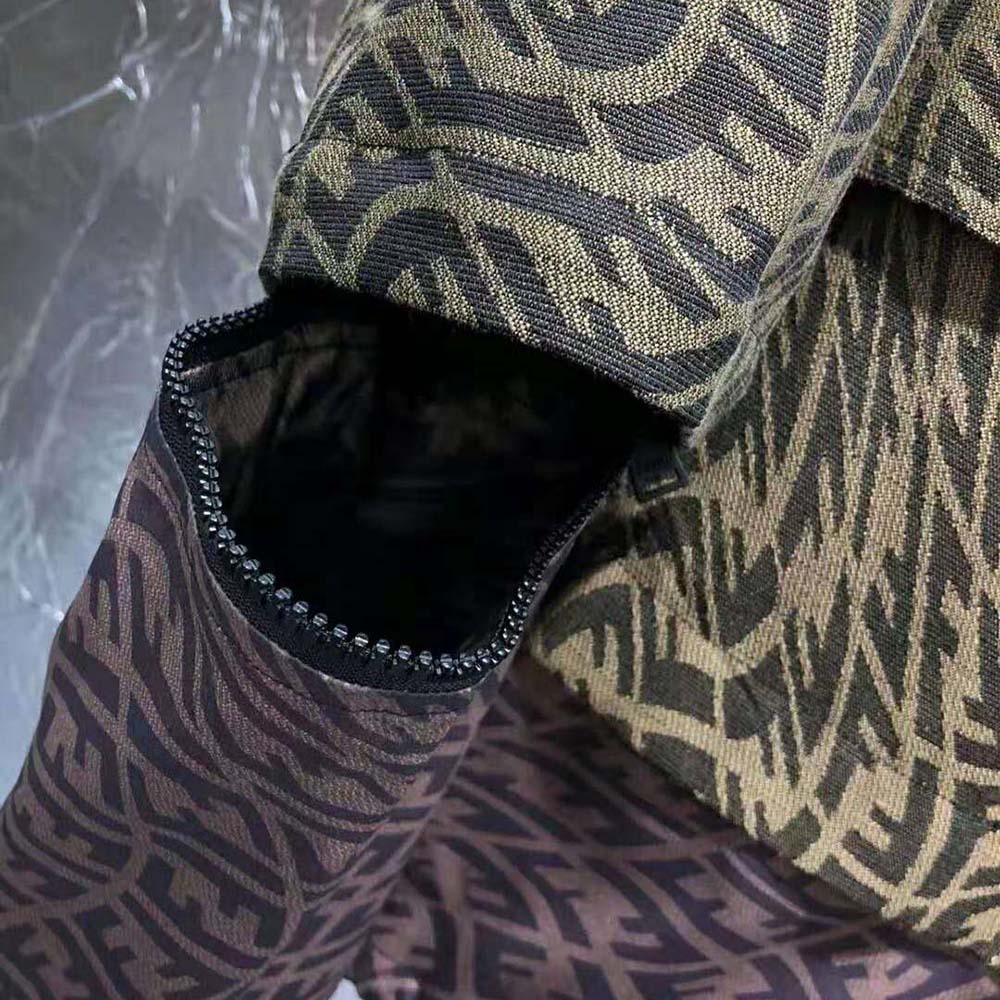 Fendi Women Brown Canvas Jacket with Drawstring Hood and Front Patch Pockets - image 9