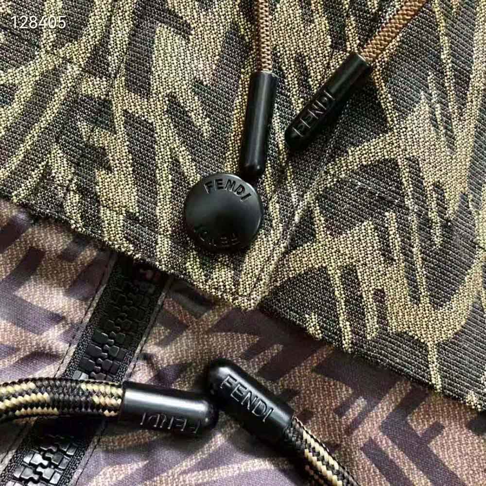 Fendi Women Brown Canvas Jacket with Drawstring Hood and Front Patch Pockets - image 7