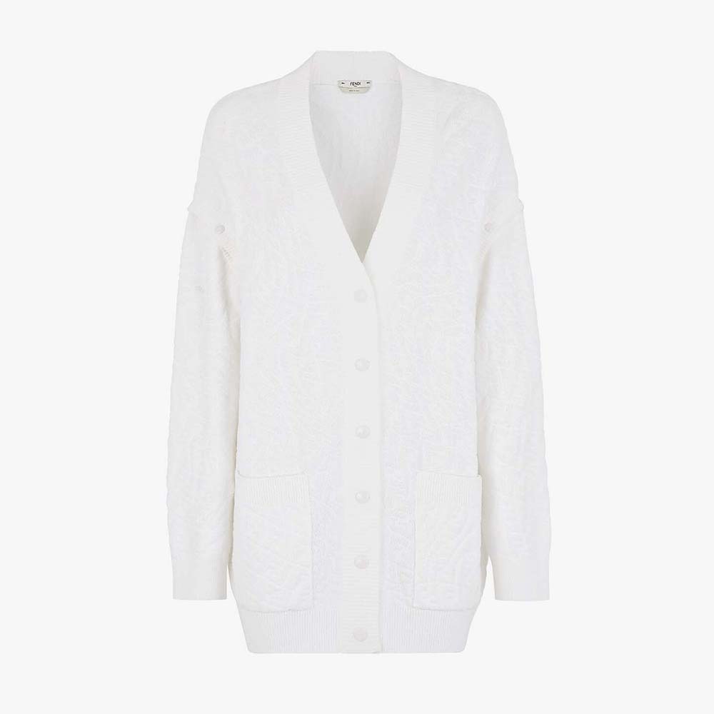 Front view of Fendi Women Cardigan White Cotton Cardigan showing open front