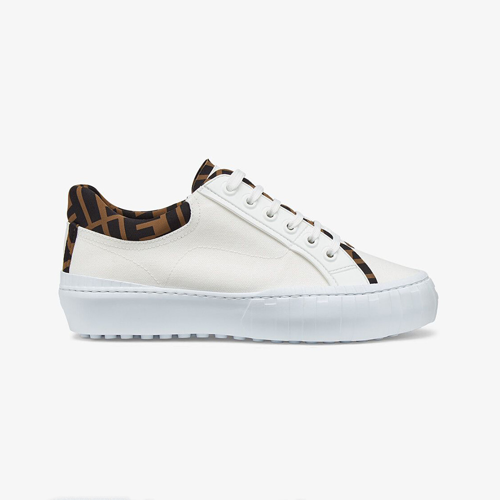 Side view of Fendi Women Force White Canvas and TPU Low-Tops